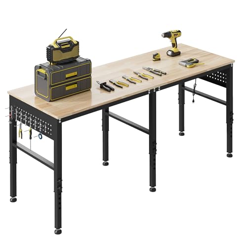 DNYKER 72" Adjustable Heavy Duty Workbench with Power Outlets & Pegboard